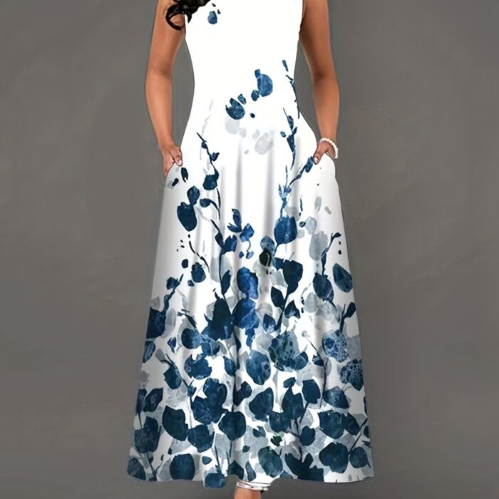 Flirty Floral Print Maxi Dress - Bohemian Chic, Sleeveless Crew Neck with Keyhole - Pockets for Women - Perfect Casual Summer Dress - Image 9