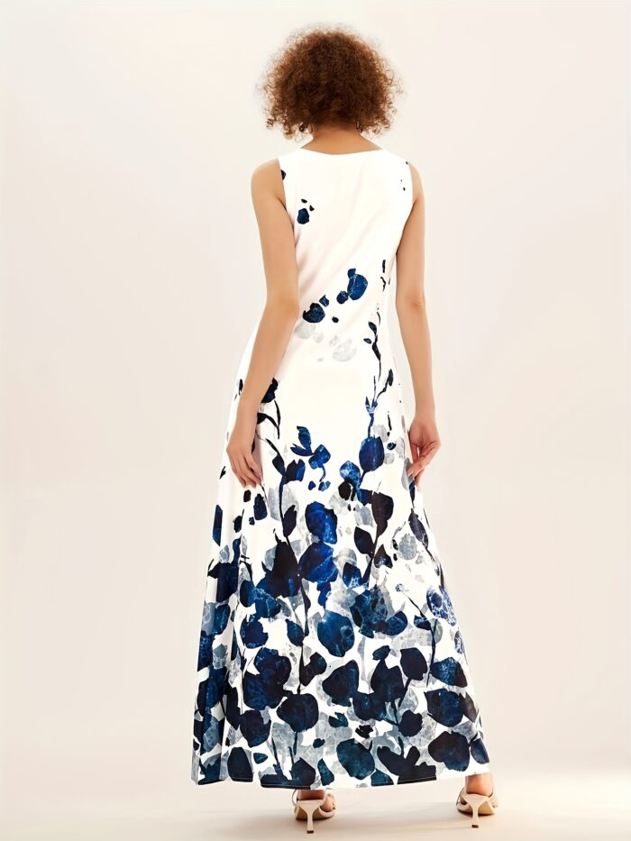 Flirty Floral Print Maxi Dress - Bohemian Chic, Sleeveless Crew Neck with Keyhole - Pockets for Women - Perfect Casual Summer Dress - Image 3