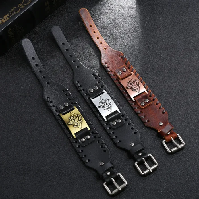 Eif Dock Vintage Northern Europe Symbol Flying Dragon Wide Wrap Genuine Adjustable Leather men‘s Viking Bracelet Dropshipping - Image 4
