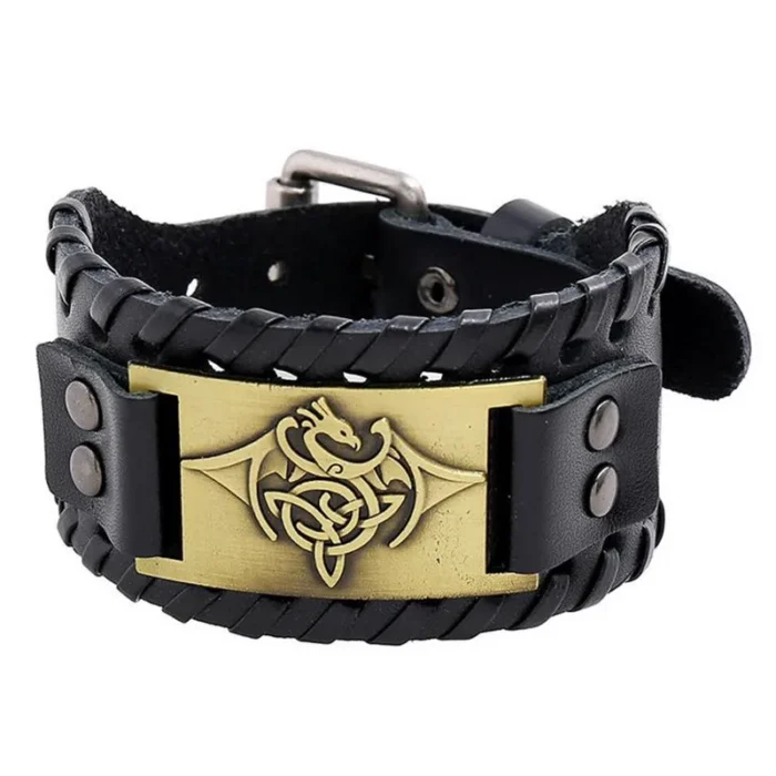 Eif Dock Vintage Northern Europe Symbol Flying Dragon Wide Wrap Genuine Adjustable Leather men‘s Viking Bracelet Dropshipping - Image 9