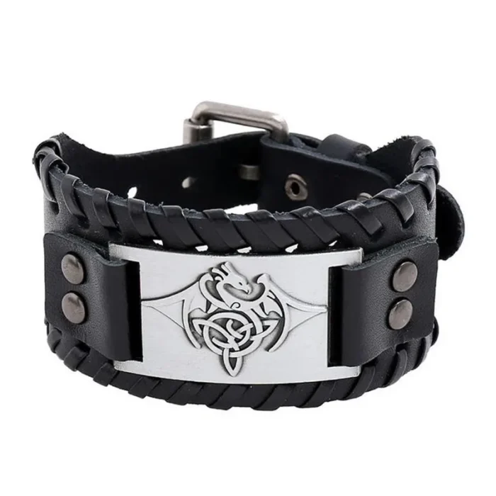 Eif Dock Vintage Northern Europe Symbol Flying Dragon Wide Wrap Genuine Adjustable Leather men‘s Viking Bracelet Dropshipping - Image 8
