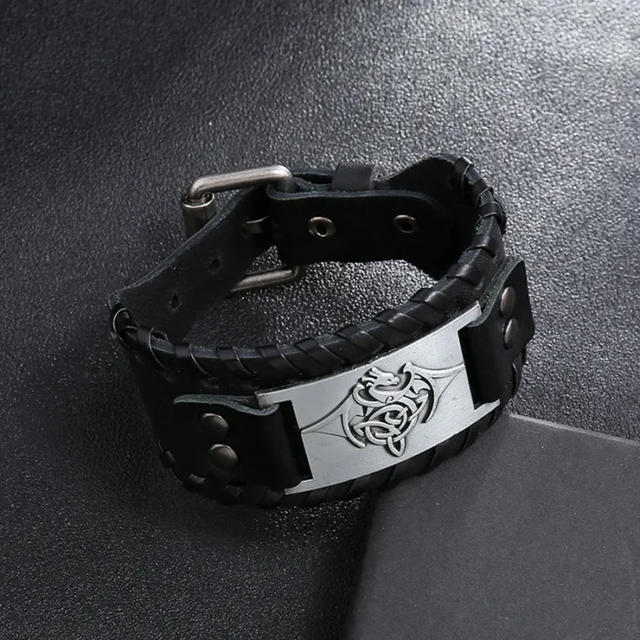 Eif Dock Vintage Northern Europe Symbol Flying Dragon Wide Wrap Genuine Adjustable Leather men‘s Viking Bracelet Dropshipping - Image 6