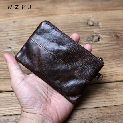 NZPJ Leather Coins, Suitable For Men, Women, Mini Zipper Wallets, Small Purses, Female Purses, First Layer Cowhide Male Cardhold