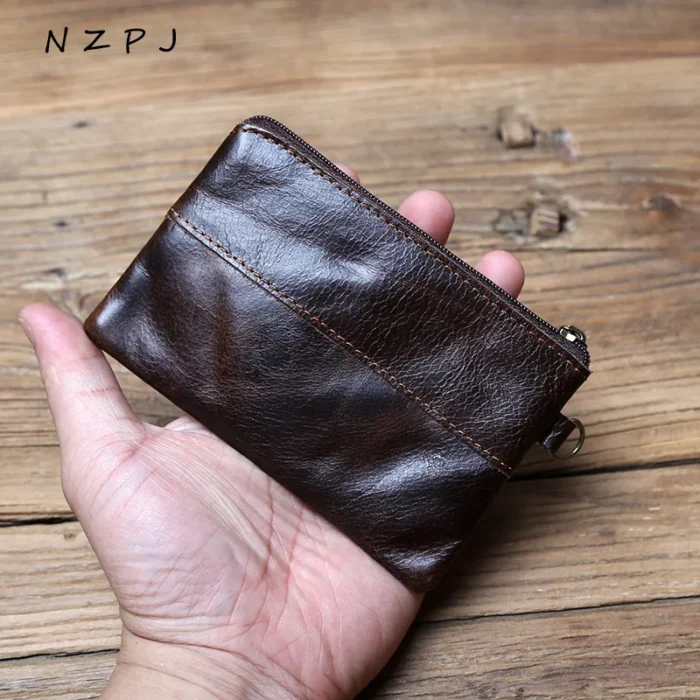 NZPJ Leather Coins, Suitable For Men, Women, Mini Zipper Wallets, Small Purses, Female Purses, First Layer Cowhide Male Cardhold - Image 1