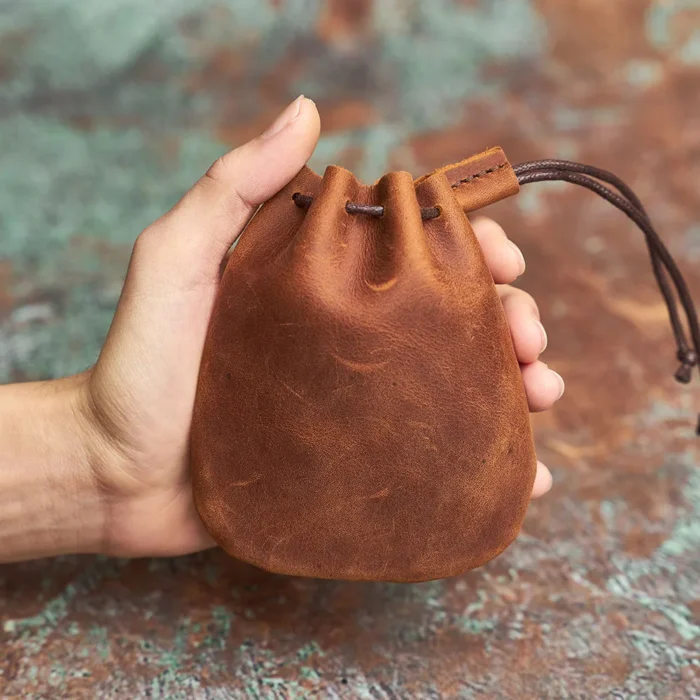 NASVA Genuine Leather  Coin Purse Men Women  Vintage Small Coin Wallet Hard Leather Money Pocket Drawstring Storage Bag - Image 2