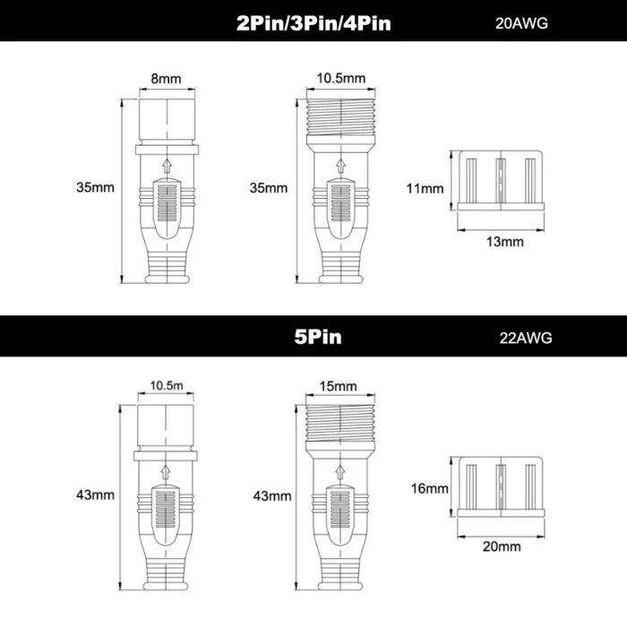 2Pin 3Pin 4Pin 5Pin 5~50Pairs Male to Female Led Connector Waterproof IP68 Black Cable For LED Light Strips - Image 2