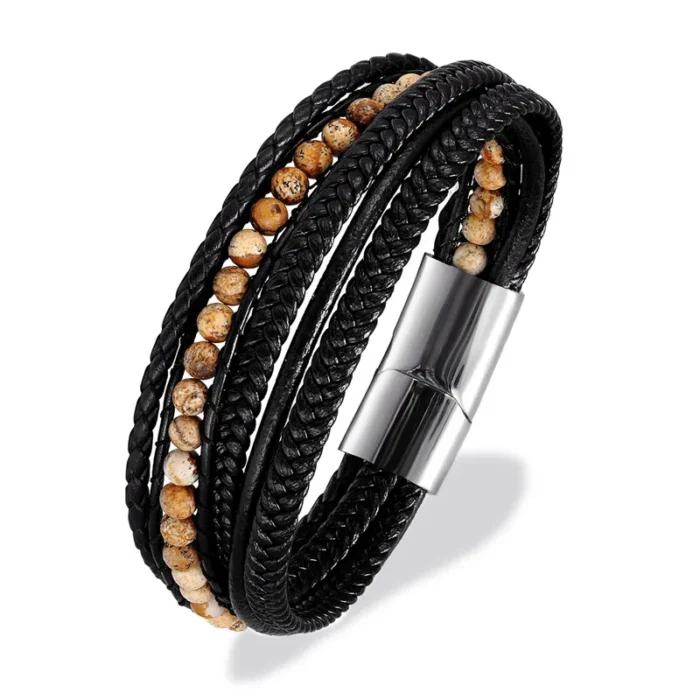 Classic Men’s Braided Genuine leather Bracelets Nature Stone Stainless Steel Charm Bangles Women Male Jewelry Gifts Dropshipping - Image 8