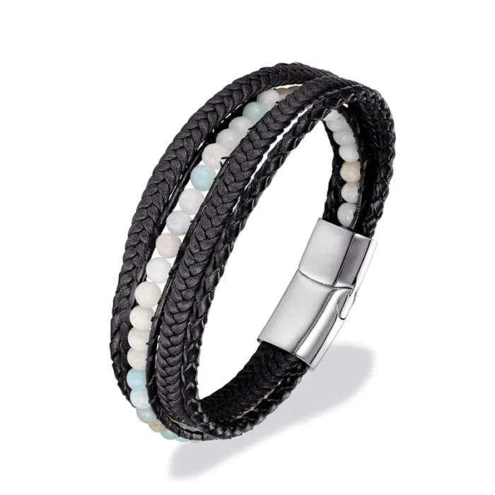 Classic Men’s Braided Genuine leather Bracelets Nature Stone Stainless Steel Charm Bangles Women Male Jewelry Gifts Dropshipping - Image 9