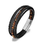 Classic Men’s Braided Genuine leather Bracelets Nature Stone Stainless Steel Charm Bangles Women Male Jewelry Gifts Dropshipping - Image 6