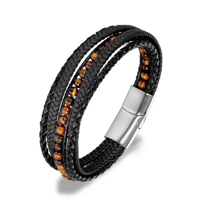 Classic Men’s Braided Genuine leather Bracelets Nature Stone Stainless Steel Charm Bangles Women Male Jewelry Gifts Dropshipping - Image 6
