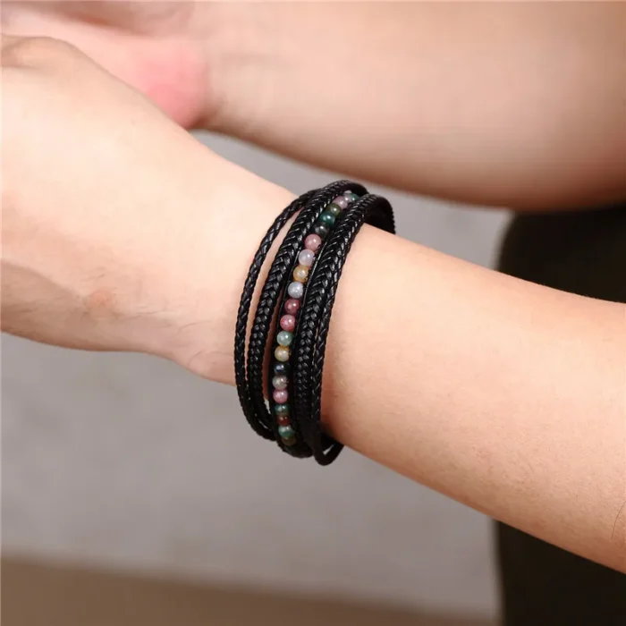 Classic Men’s Braided Genuine leather Bracelets Nature Stone Stainless Steel Charm Bangles Women Male Jewelry Gifts Dropshipping - Image 2