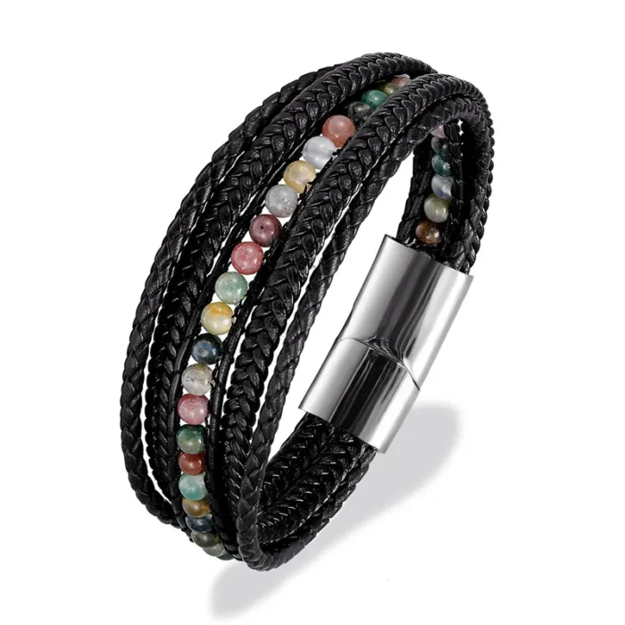 Classic Men’s Braided Genuine leather Bracelets Nature Stone Stainless Steel Charm Bangles Women Male Jewelry Gifts Dropshipping - Image 7