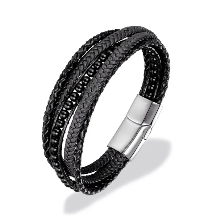 Classic Men’s Braided Genuine leather Bracelets Nature Stone Stainless Steel Charm Bangles Women Male Jewelry Gifts Dropshipping - Image 12