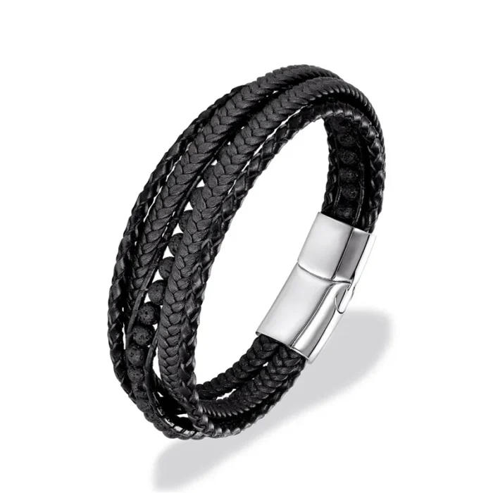 Classic Men’s Braided Genuine leather Bracelets Nature Stone Stainless Steel Charm Bangles Women Male Jewelry Gifts Dropshipping - Image 13