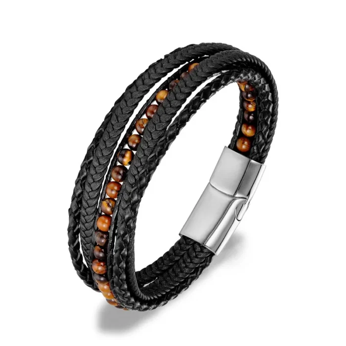 Classic Men’s Braided Genuine leather Bracelets Nature Stone Stainless Steel Charm Bangles Women Male Jewelry Gifts Dropshipping - Image 14