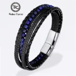 Classic Men’s Braided Genuine leather Bracelets Nature Stone Stainless Steel Charm Bangles Women Male Jewelry Gifts Dropshipping