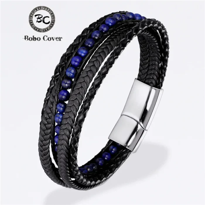 Classic Men’s Braided Genuine leather Bracelets Nature Stone Stainless Steel Charm Bangles Women Male Jewelry Gifts Dropshipping - Image 1