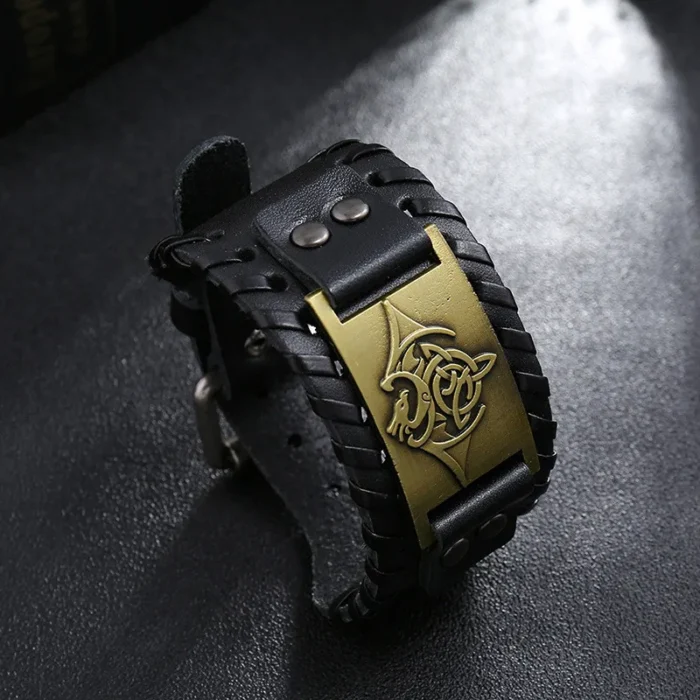 Eif Dock Vintage Northern Europe Symbol Flying Dragon Wide Wrap Genuine Adjustable Leather men‘s Viking Bracelet Dropshipping - Image 3