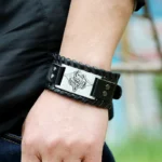 Eif Dock Vintage Northern Europe Symbol Flying Dragon Wide Wrap Genuine Adjustable Leather men‘s Viking Bracelet Dropshipping