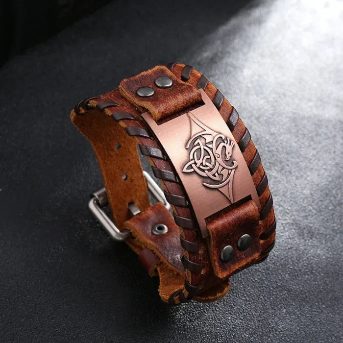 Eif Dock Vintage Northern Europe Symbol Flying Dragon Wide Wrap Genuine Adjustable Leather men‘s Viking Bracelet Dropshipping - Image 5