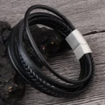 Classic Genuine Leather Bracelet Men’s Multi Layer Brided Leather Stainless Steel Magnetic Clasp Bangle for Men Jewelry Gift - Image 5