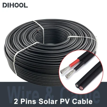 2 Pins Solar Cable 14/12/10 AWG Twin Wire PV Cable Red and Black Insulation Tinned Copper Wire for Photovoltaic Panel Connection