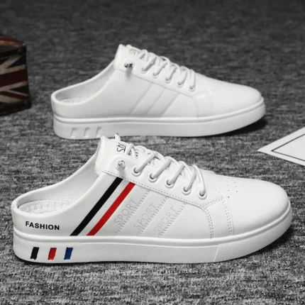 Lightweight PU Leather Half Slippers Breathable Casual Men's Sneakers Shoes Men's Flat White Tennis Shoes Zapatillas Hombre