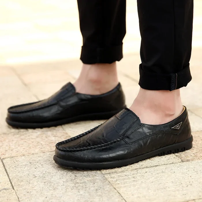 man shoes Genuine Leather Men Casual Shoes  Brand 2023 Mens  Breathable Slip on Black Driving Shoes Plus Size 37-46 - Image 5