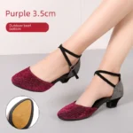 3.5cm Thickness Latin Dance Shoes Women Square Adult Social Soft Sole Dance Shoes Synthetic Leather - Image 20