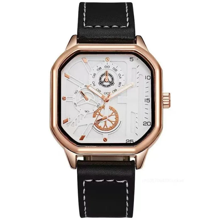 Men Quartz Watches Alloy Dial Business Men Watch PU Leather Strap Big Dial Square Sports Watch Cool Black Wristwatch for Man - Image 4