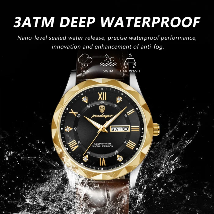 POEDAGAR Luxury Business Man Wristwatch Waterproof Luminous Date Week Men Watch For Men Quartz Clock Leather Men's Watches reloj - Image 3