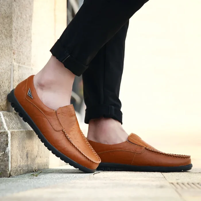 man shoes Genuine Leather Men Casual Shoes  Brand 2023 Mens  Breathable Slip on Black Driving Shoes Plus Size 37-46 - Image 4