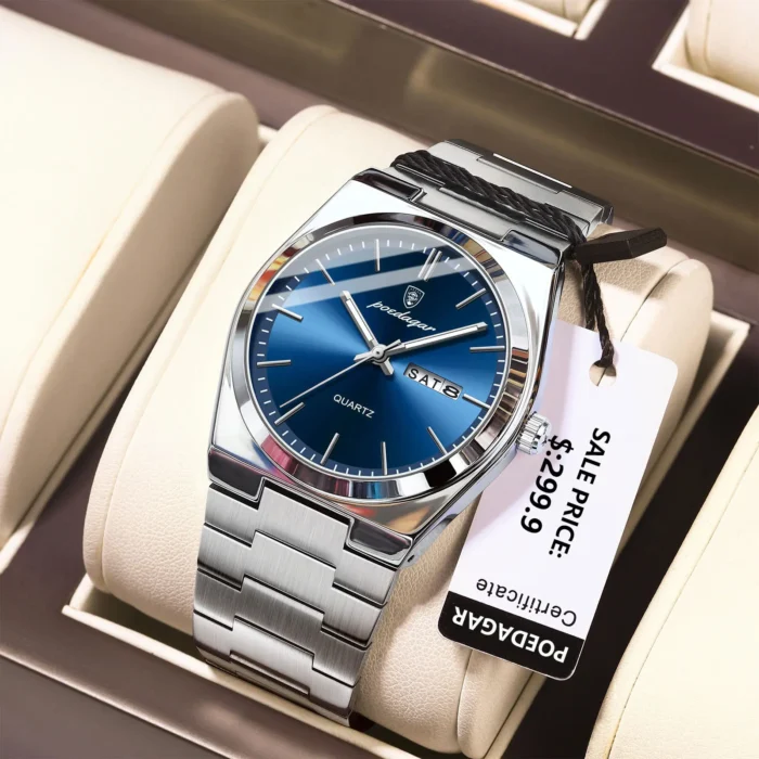 POEDAGAR Luxury Watch For Man Waterproof Luminous Date Week Stainless Steel Men Watch Casual Quartz Men's Watches Male Clock+box - Image 2