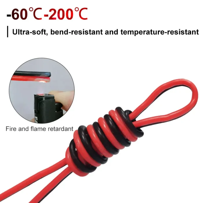 2 Pins Soft Silicone Cable Red&Black Durable Solar Electric Wire 20AWG~8AWG 600V Heat Resistant Flexiable Tin-plated Copper Core - Image 2