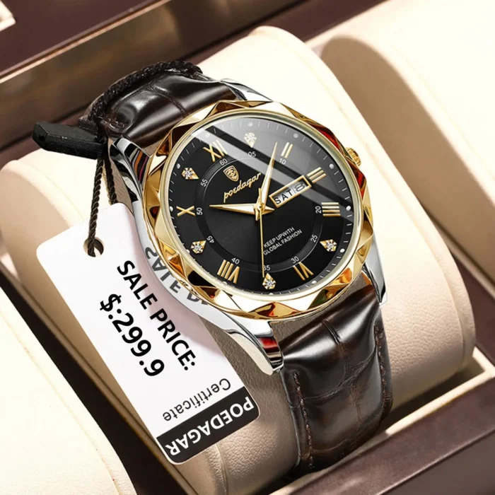 POEDAGAR Luxury Business Man Wristwatch Waterproof Luminous Date Week Men Watch For Men Quartz Clock Leather Men's Watches reloj - Image 1