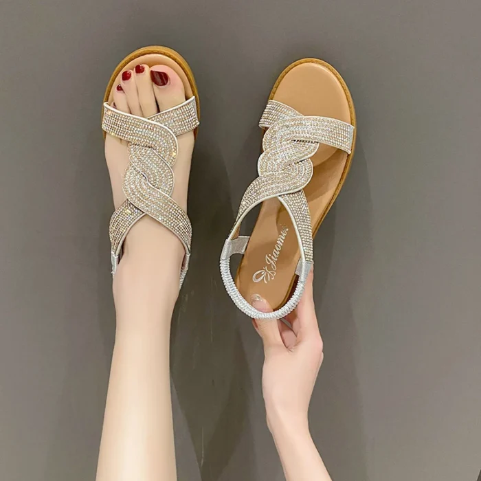 2024 Summer New Designer Platform Sandals Women Fashion Casual Roman Shoes Female Solid Color Crystal Sandalias Mujer - Image 4