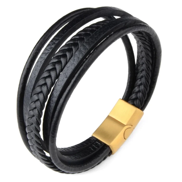 Classic Genuine Leather Bracelet Men’s Multi Layer Brided Leather Stainless Steel Magnetic Clasp Bangle for Men Jewelry Gift - Image 11
