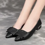 Women's Soft Leather Single Shoes Spring Autumn 2024 New Style Mid-high Heel Pointed Toe Versatile Work Casual Shoes - Image 2