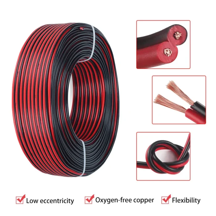 1 Pair-2 Pins Car Battery Soft Inverter Cable Red and Black 20AWG 18AWG 16AWG 14AWG Oxygen-free Copper Wire Solar Power Cord - Image 2