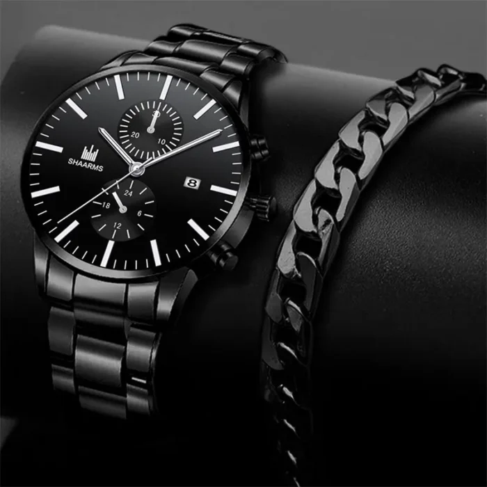 Mens Fashion Business Quartz Watch Fashion Fake Three Eye Six Pin Calendar Men Watch Stainless Steel Belt Men Watches - Image 7
