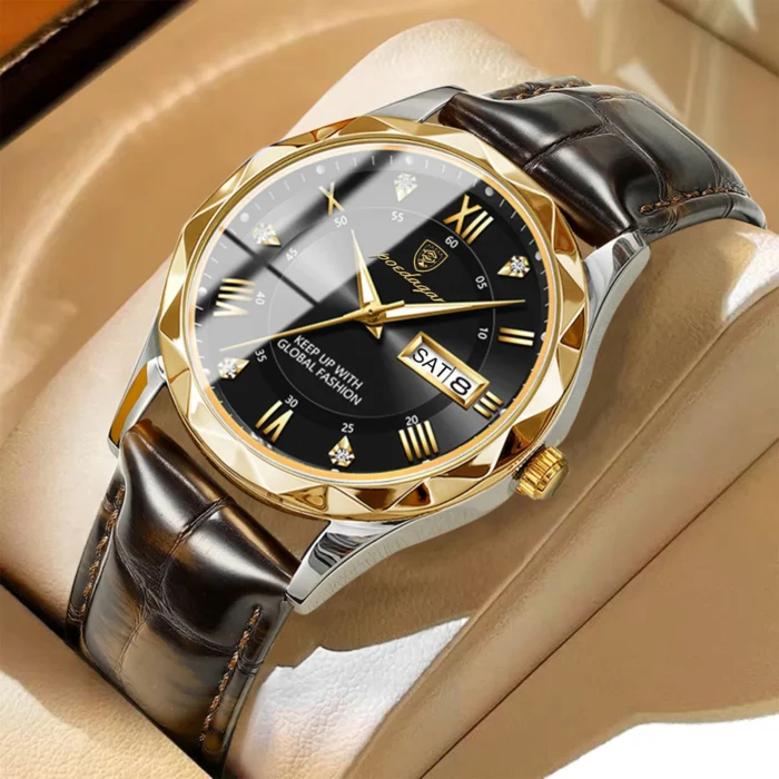 POEDAGAR Luxury Business Man Wristwatch Waterproof Luminous Date Week Men Watch For Men Quartz Clock Leather Men's Watches reloj - Image 2