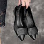 Women's Soft Leather Single Shoes Spring Autumn 2024 New Style Mid-high Heel Pointed Toe Versatile Work Casual Shoes