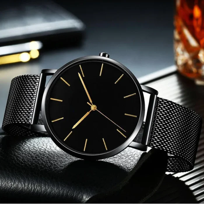 Men Watch Magnetic Bracelet Ultra Thin Quartz Watch Men Slim Mesh Steel Waterproof Sport Watch Black Relogio Masculino - Image 2