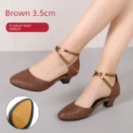 3.5cm Thickness Latin Dance Shoes Women Square Adult Social Soft Sole Dance Shoes Synthetic Leather - Image 4