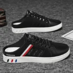 Lightweight PU Leather Half Slippers Breathable Casual Men's Sneakers Shoes Men's Flat White Tennis Shoes Zapatillas Hombre - Image 3