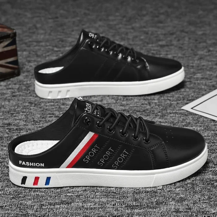 Lightweight PU Leather Half Slippers Breathable Casual Men's Sneakers Shoes Men's Flat White Tennis Shoes Zapatillas Hombre - Image 3