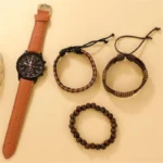 New Men Watch Luxury Bracelet Set Fashion Business Brown Leather Quartz Wrist Watches for Men Gift Set Relogio Masculino - Image 3