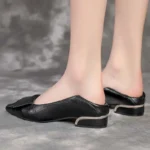 Women's Soft Leather Single Shoes Spring Autumn 2024 New Style Mid-high Heel Pointed Toe Versatile Work Casual Shoes - Image 3