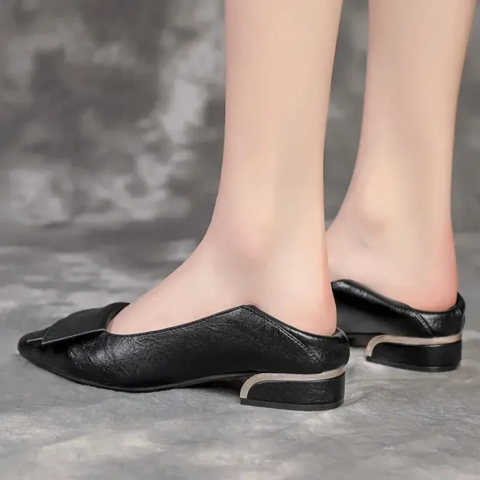 Women's Soft Leather Single Shoes Spring Autumn 2024 New Style Mid-high Heel Pointed Toe Versatile Work Casual Shoes - Image 3
