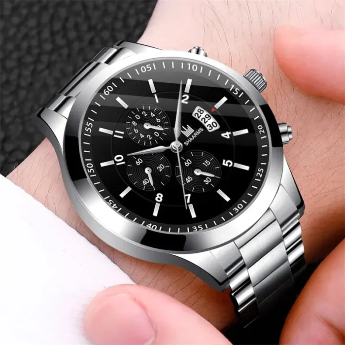 Fashion Mens Stainless Steel Watches Luxury Quartz Wristwatch Calendar Clock Men Business Casual Watch Bracelet Set Reloj Hombre - Image 3